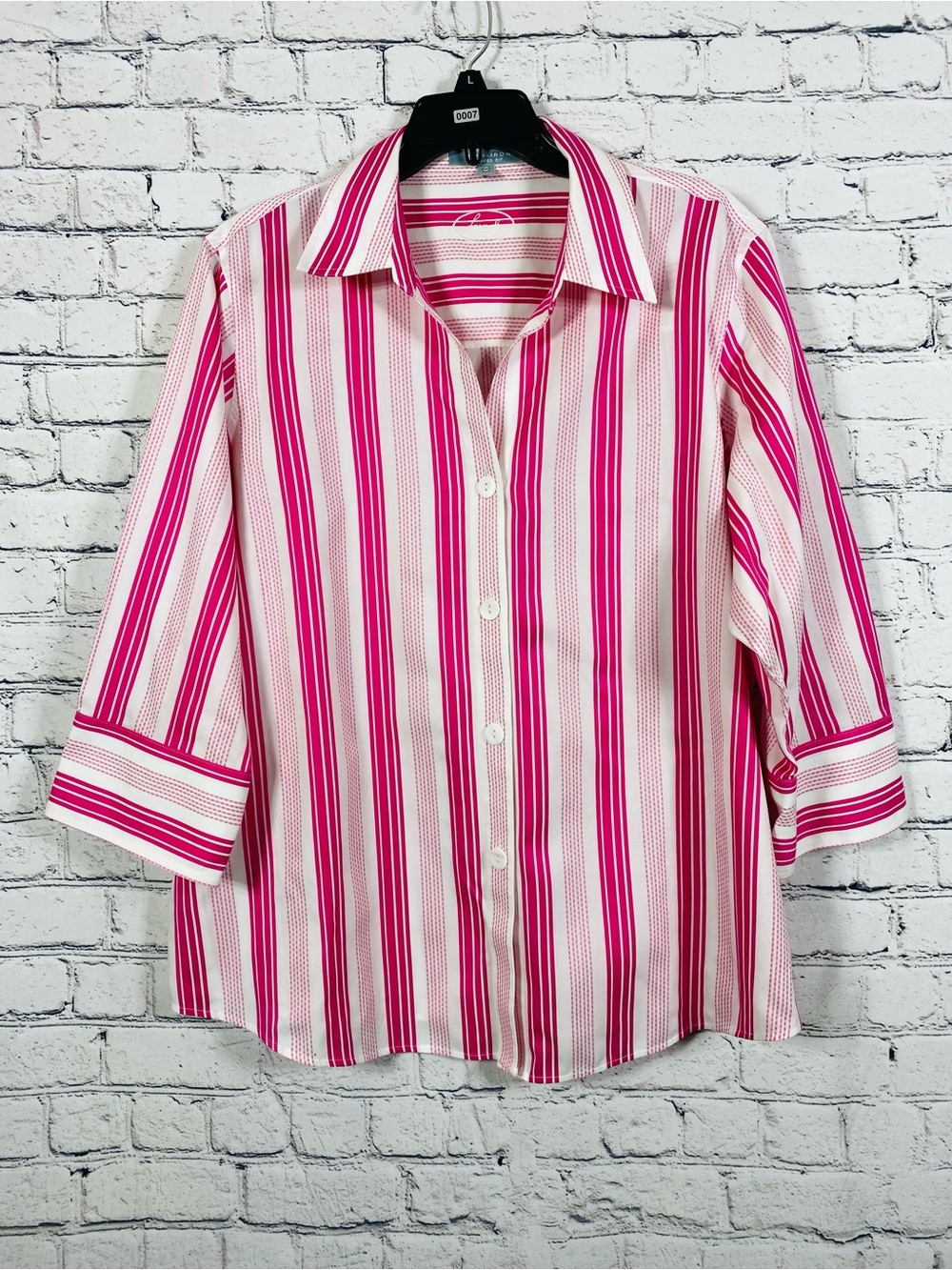 Foxcroft Non-Iron Shaped Pink White Stripe Button Front Shirt 18W 100% Cotton